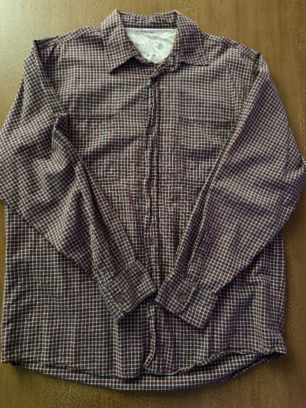 Bugle Boy Long Sleeve Dress Shirt Black Red Plaid - Size Large